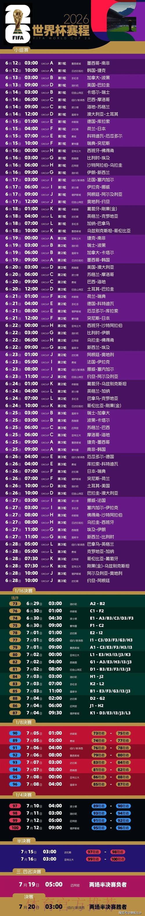 2026世界杯赛程直播最新安排全解